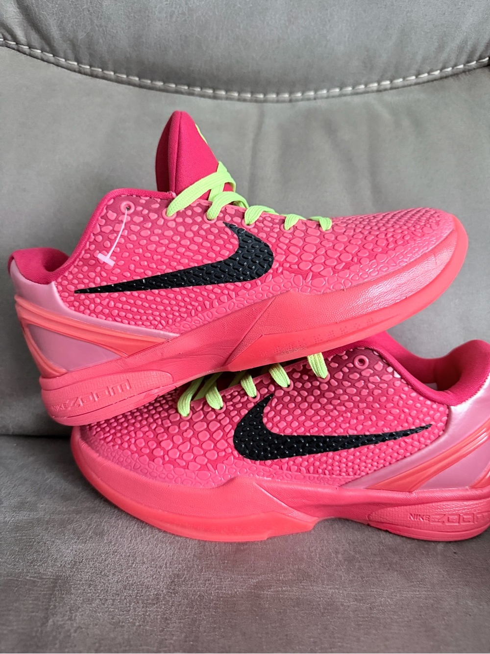 Nike Kids Hot Pink Sneakers with Black Swoosh and Neon Green Laces